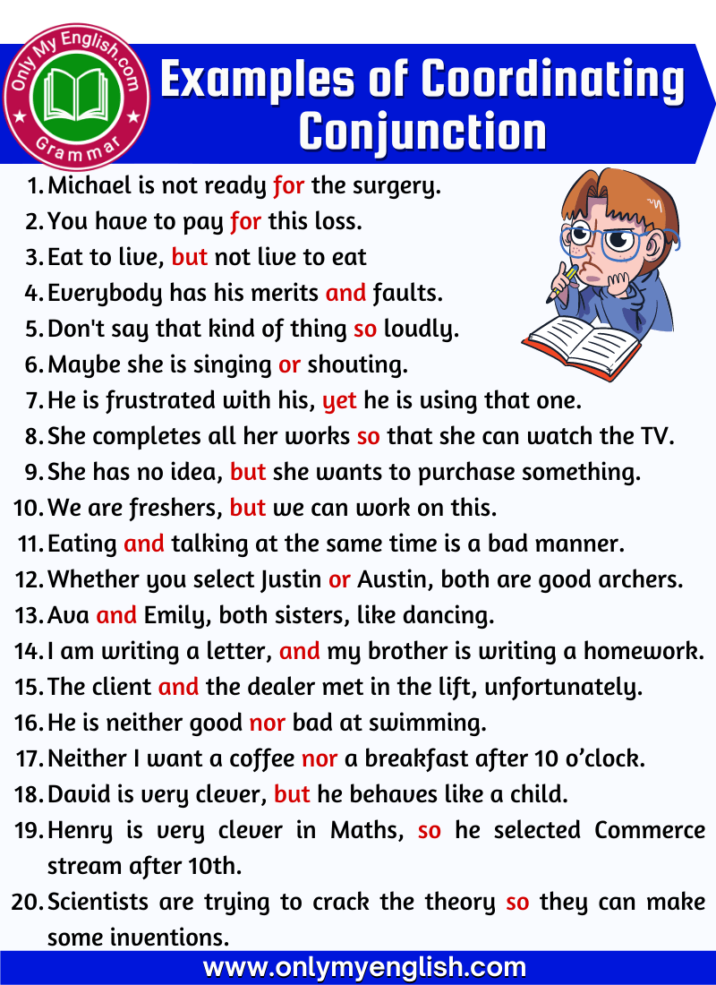 20 Examples Of Coordinating Conjunction » Onlymyenglish.com