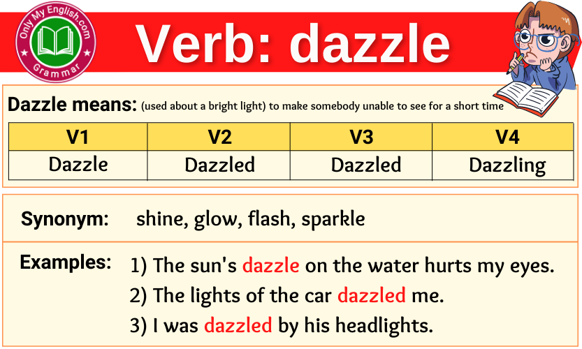 dazzle verb forms v1 v2 v3 past tense and past participle-min