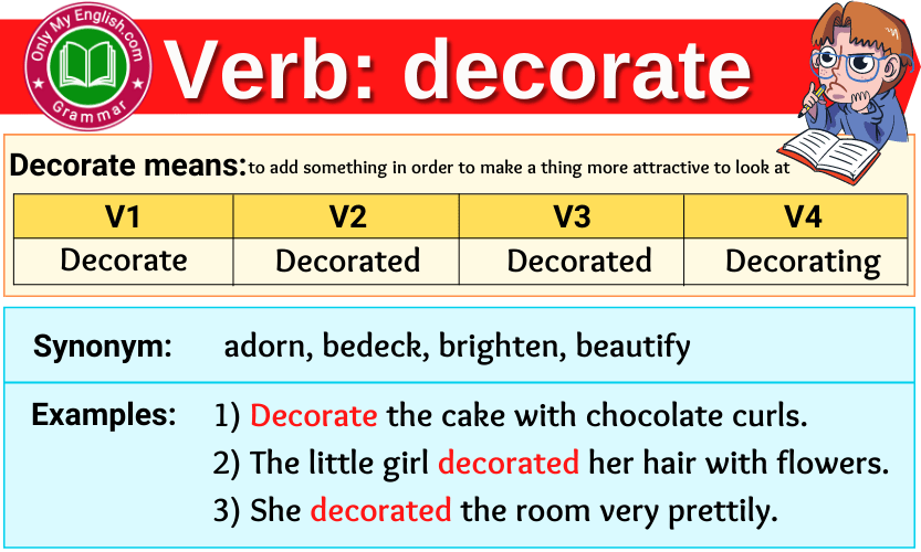 Complete guide to decorate verb forms and their usage in sentences