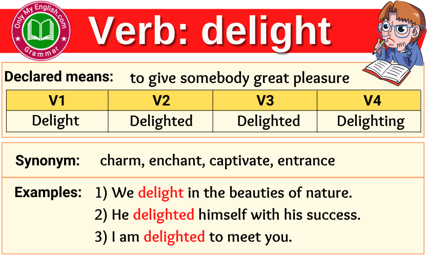 delight verb forms v1 v2 v3 past tense and past participle-min