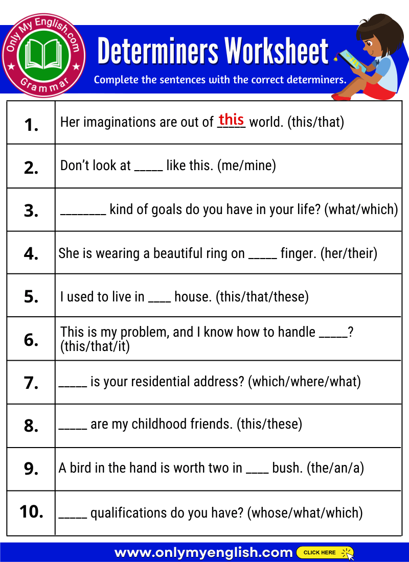 Free Printable Determiners Worksheet