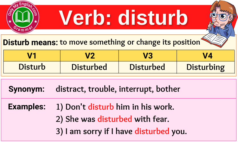 disturb verb forms v1 v2 v3 past tense and past participle-min