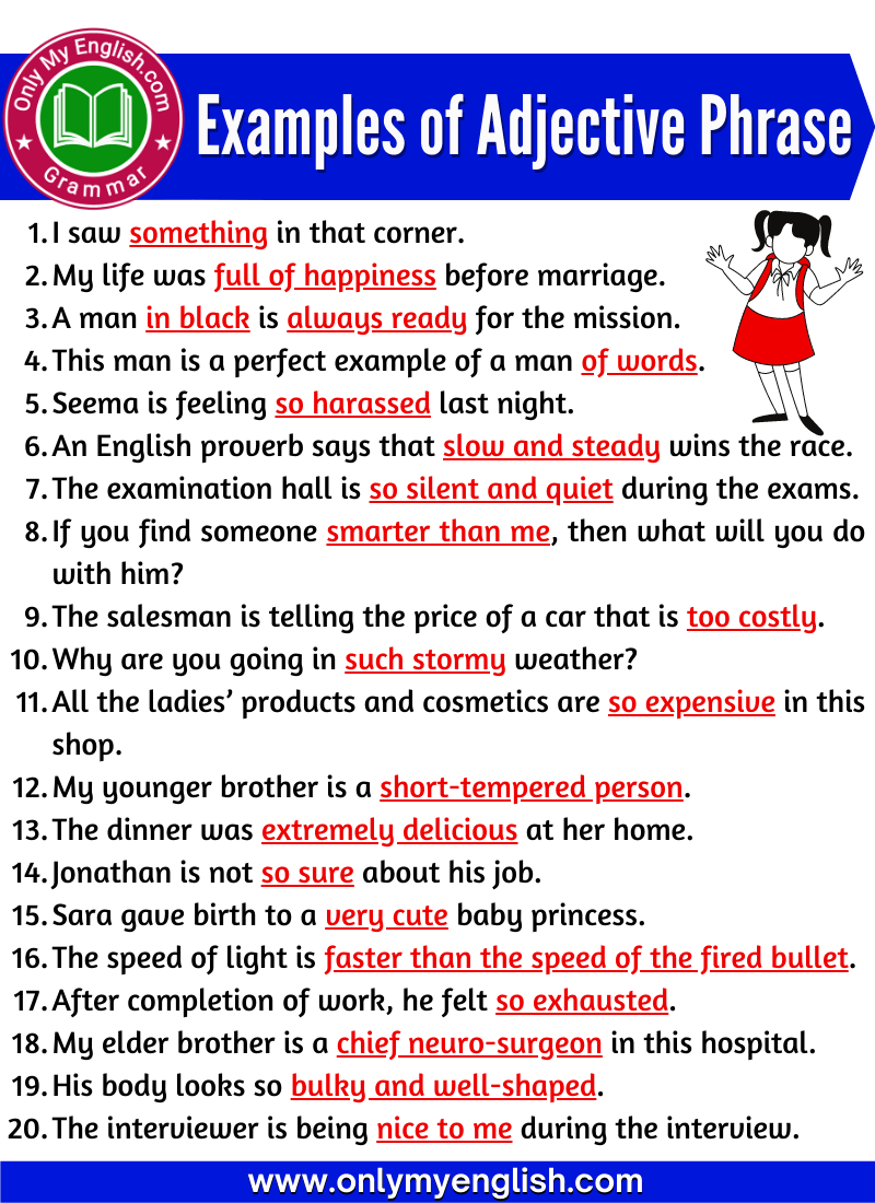 20 Examples Of Adjective Phrase Onlymyenglish
