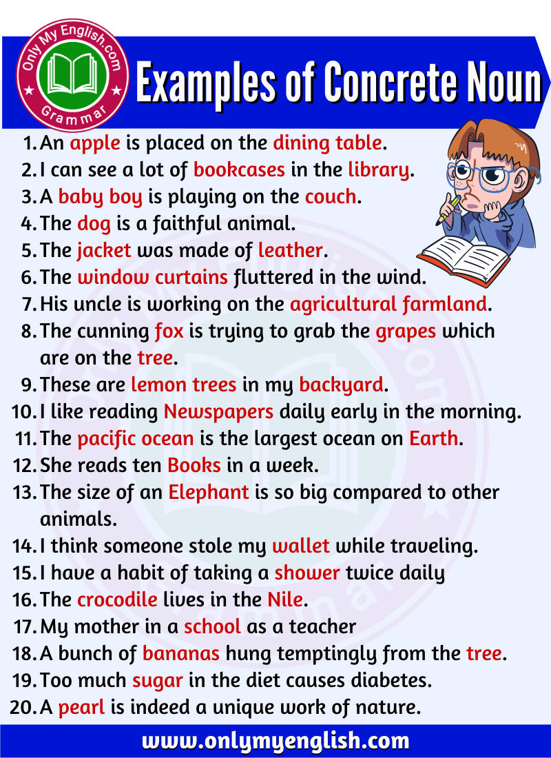 examples of concrete noun are in sentences