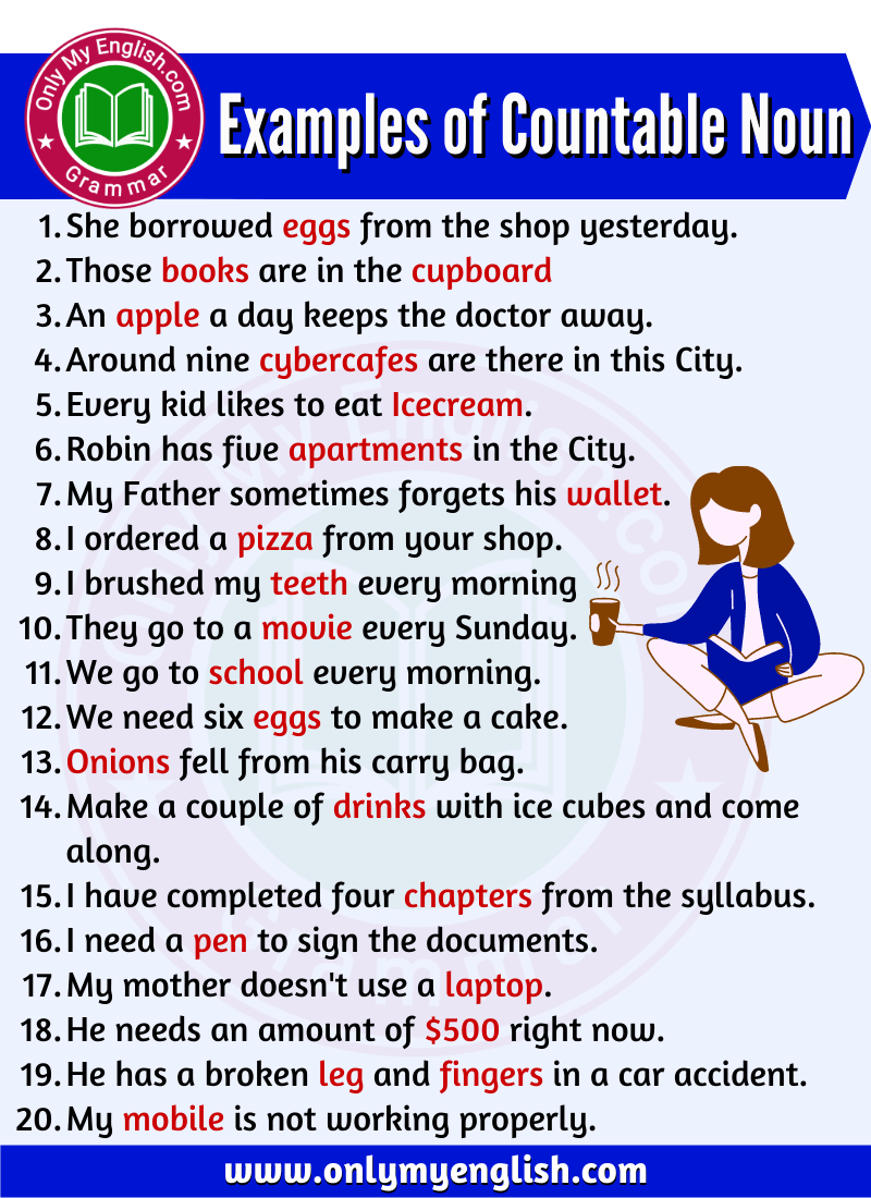 examples of countable noun are in sentences