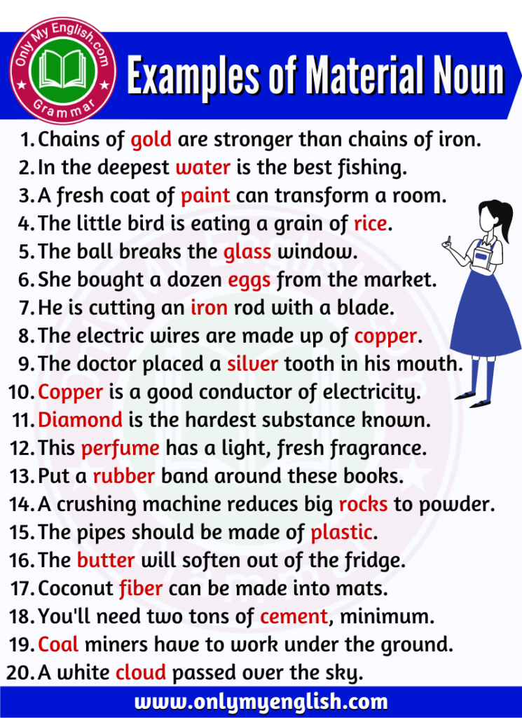 examples of material noun are in sentences