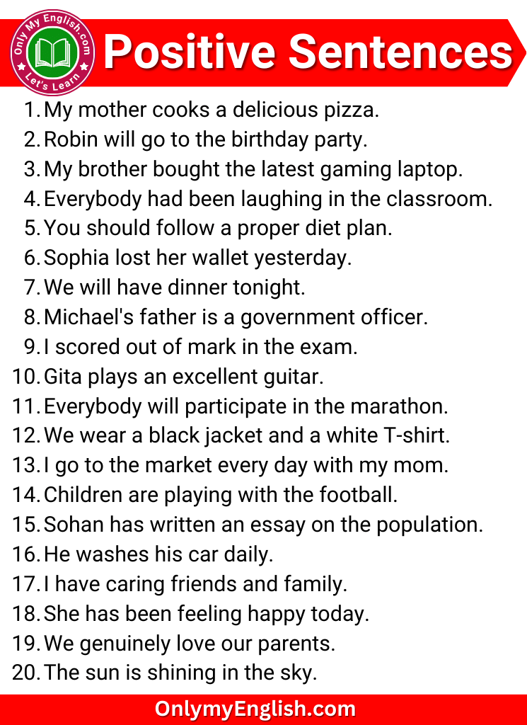 20 Positive Sentence Examples In English Onlymyenglish