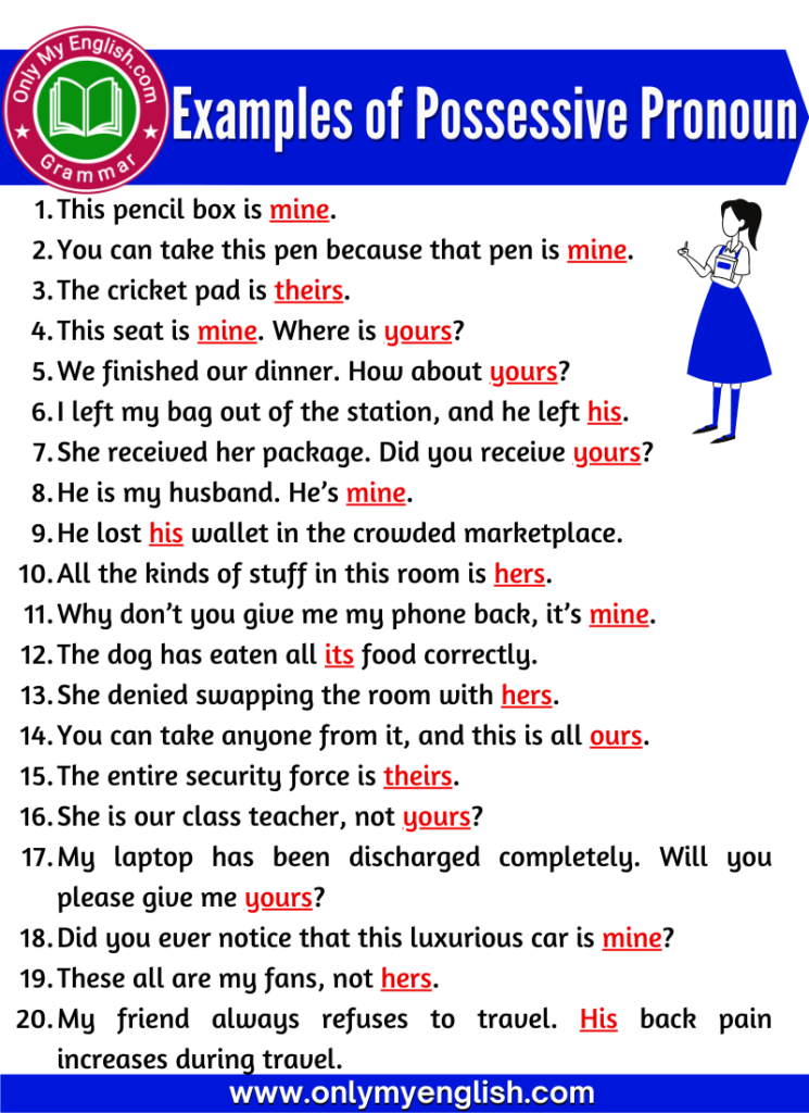 examples of possessive pronoun