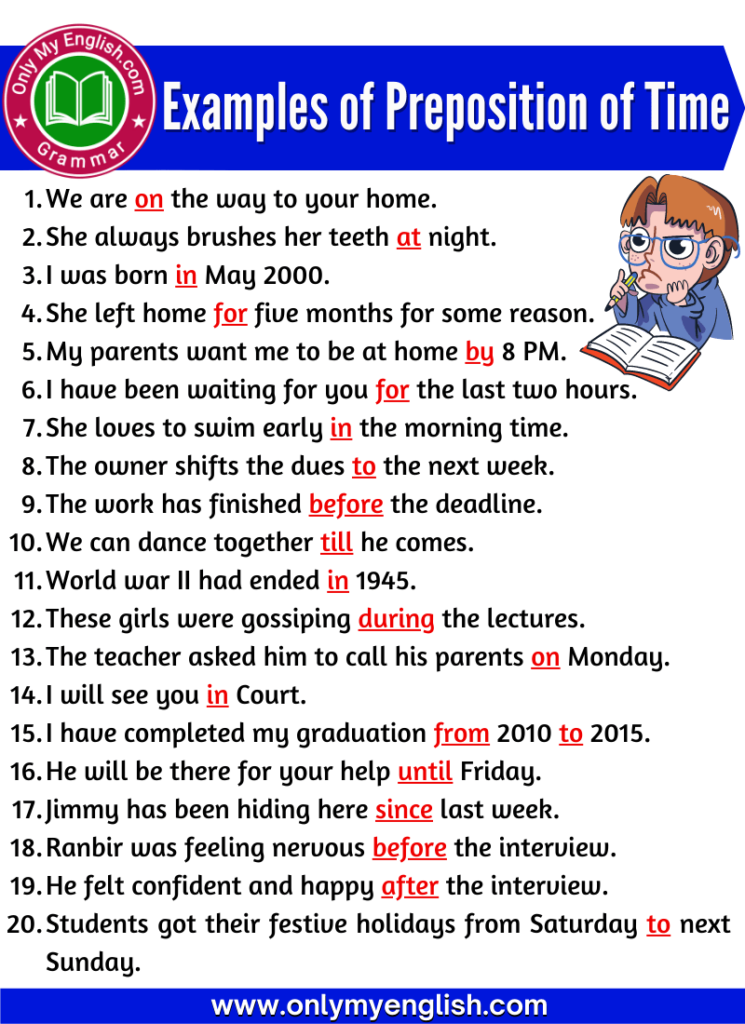 examples of preposition of time