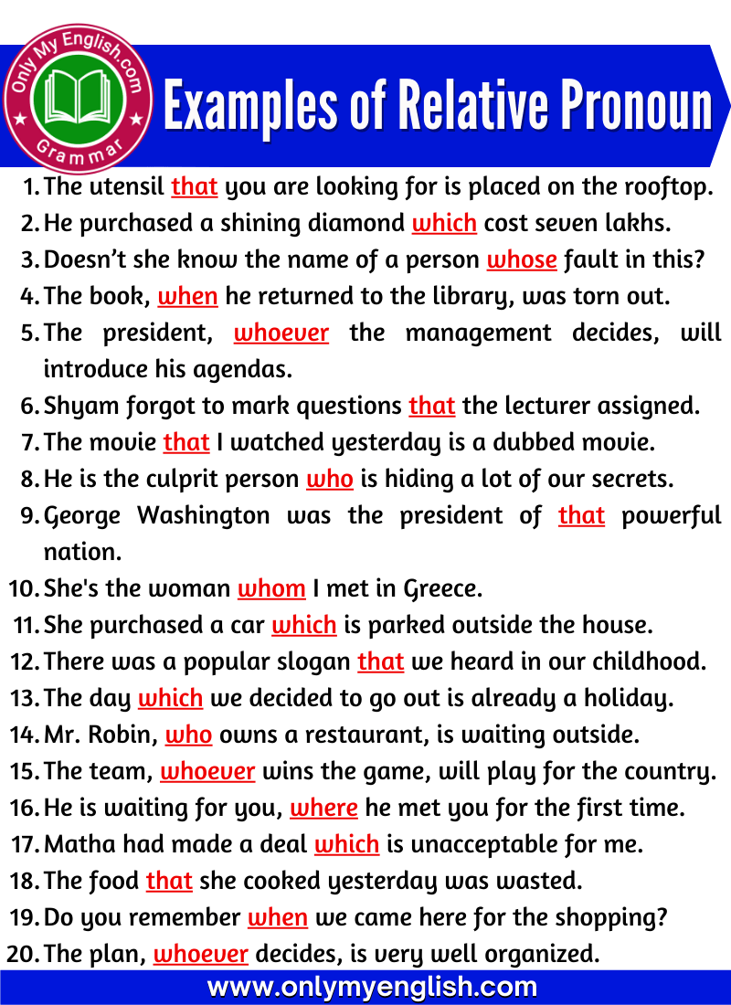 20 Examples Of Relative Pronoun In Sentences » Onlymyenglish.com