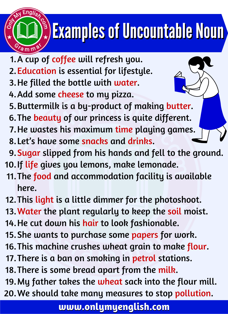 examples of uncountable noun are in sentences