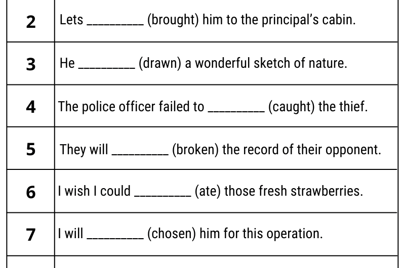Exercise of Irregular Verb with Answers
