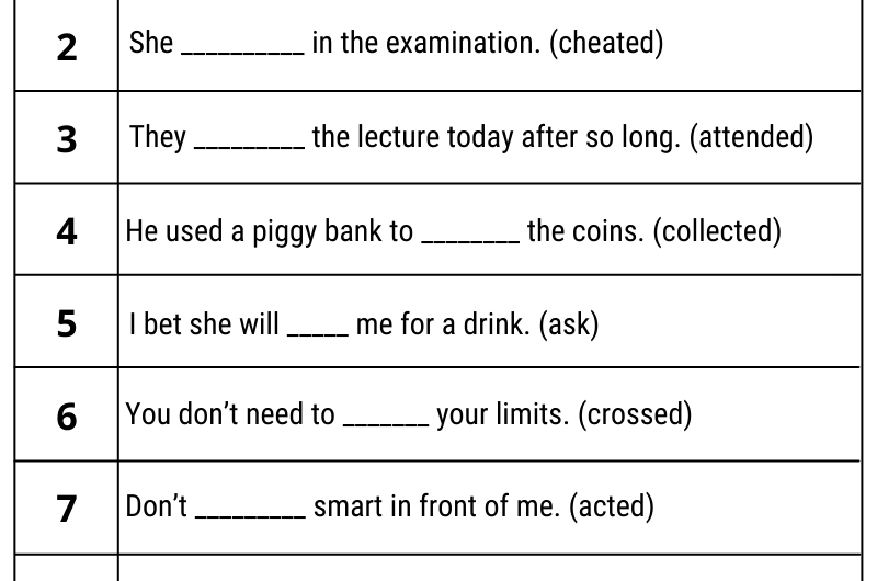 Exercise of Regular Verb with Answers