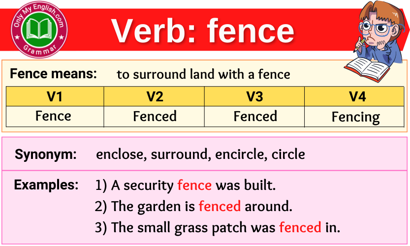 fence verb forms v1 v2 v3 past tense and past participle-min