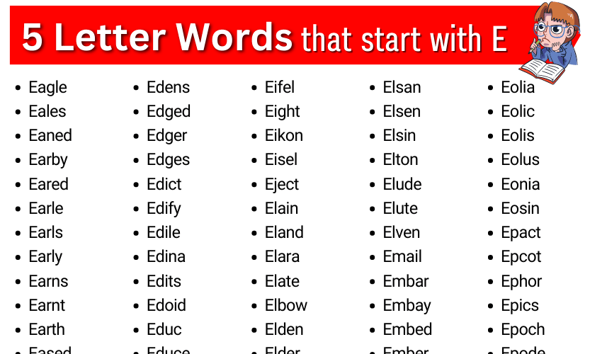 5 letter words starting with e ending in ing