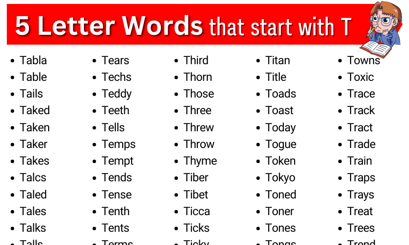 5 Letter Words That Start With T Five Letter Words Starting With T