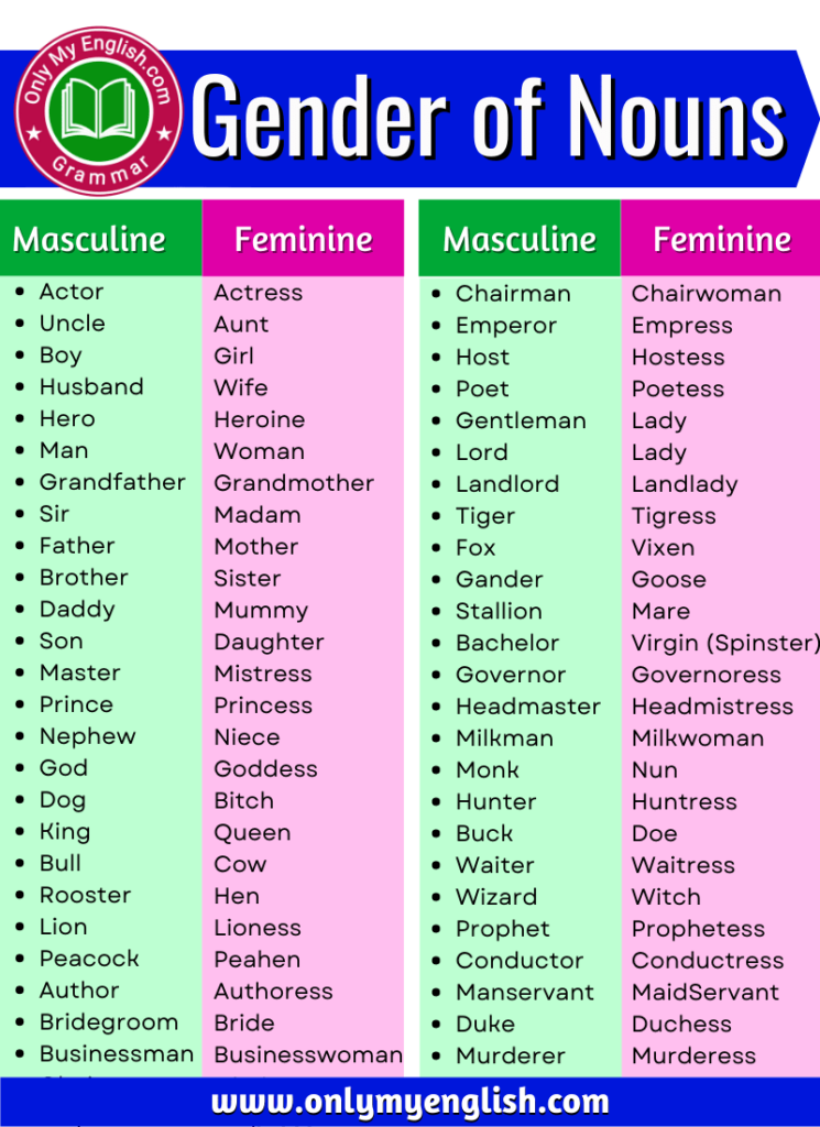 gender of nouns list