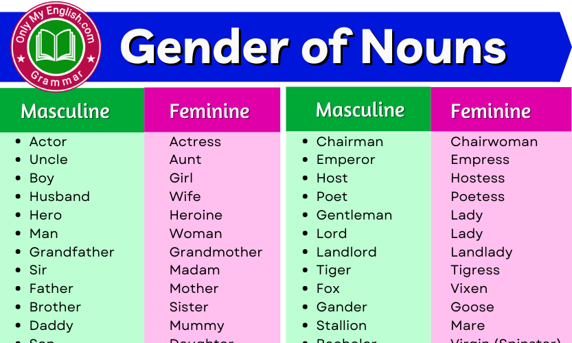 50+ Gender of Nouns List