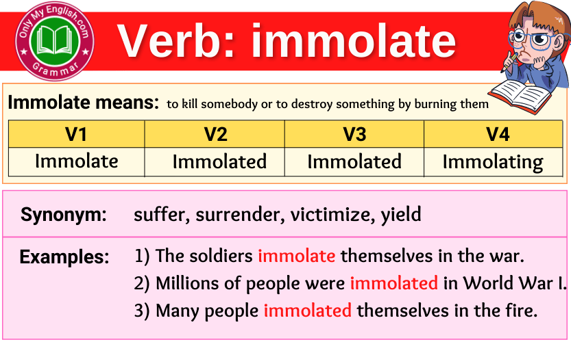 immolate verb forms v1 v2 v3 past tense and past participle-min