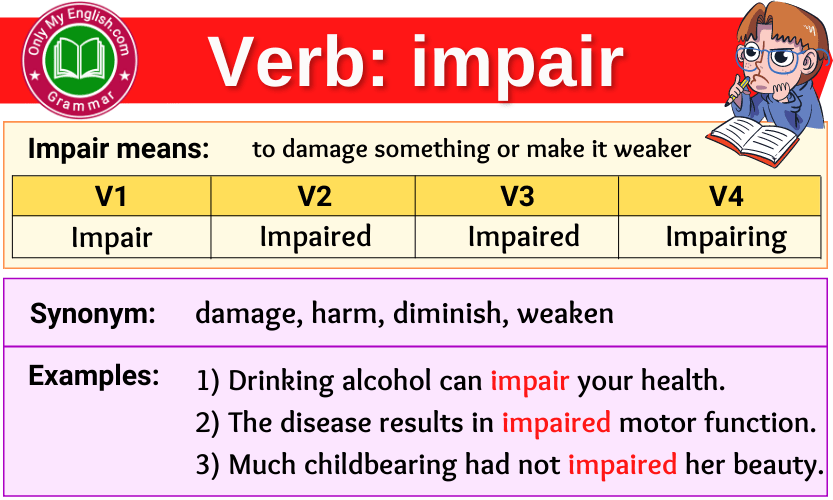 impair verb forms v1 v2 v3 past tense and past participle-min
