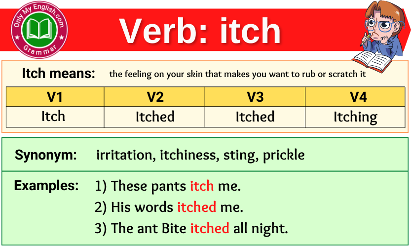 itch verb forms v1 v2 v3 past tense and past participle-min