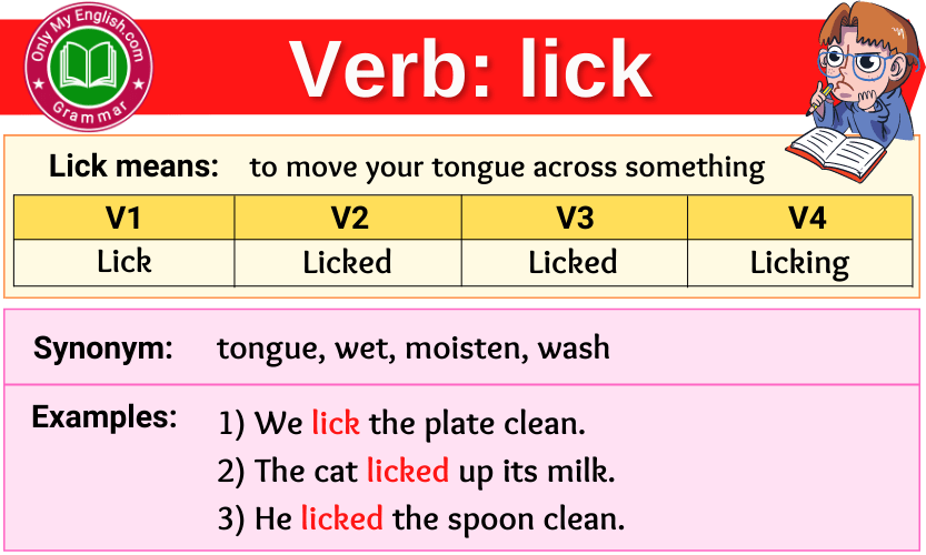 lick verb forms v1 v2 v3 past tense and past participle-min