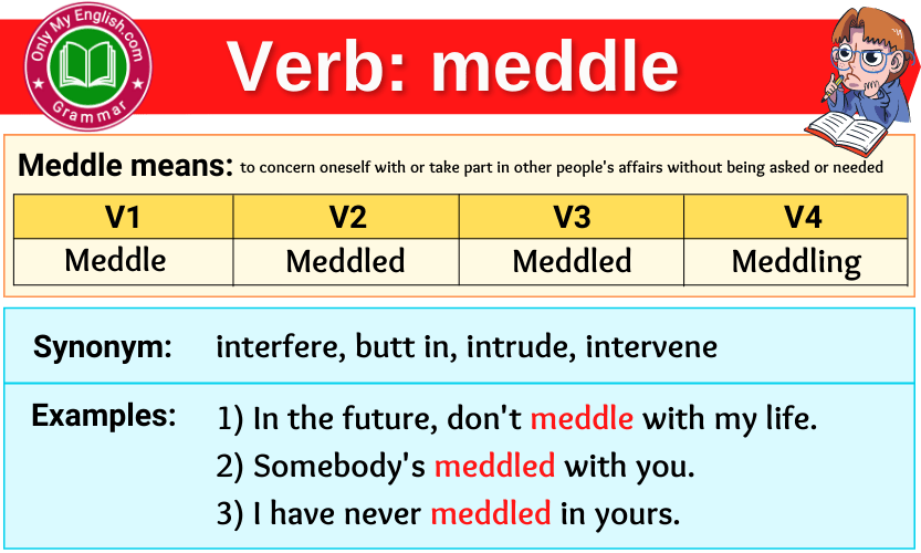 meddle  verb forms v1 v2 v3 past tense and past participle-min