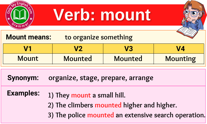 mount verb forms v1 v2 v3 past tense and past participle-min