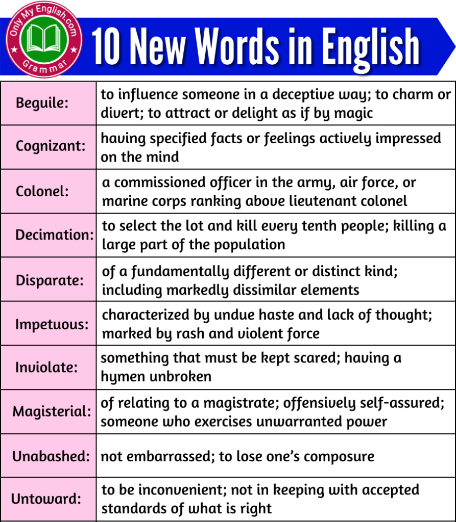 10 New Words in English with meaning