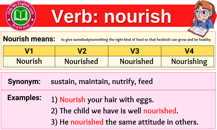 nourish verb forms v1 v2 v3 past tense and past participle-min