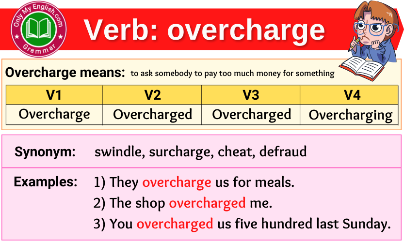 overcharge verb forms v1 v2 v3 past tense and past participle-min