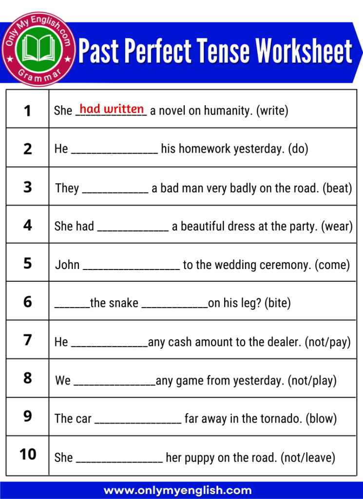 past perfect tense worksheet