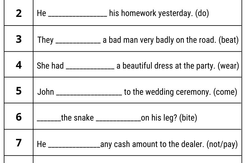 Past Perfect Tense Exercises with Answer