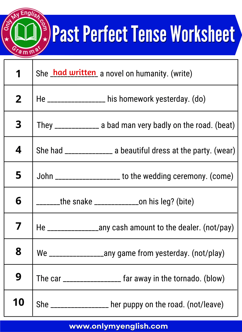 Past Perfect Tense Worksheet For Class 6