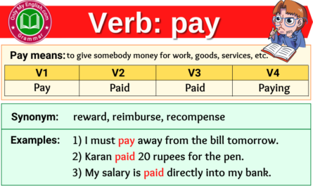 pay verb forms v1 v2 v3 past tense and past participle