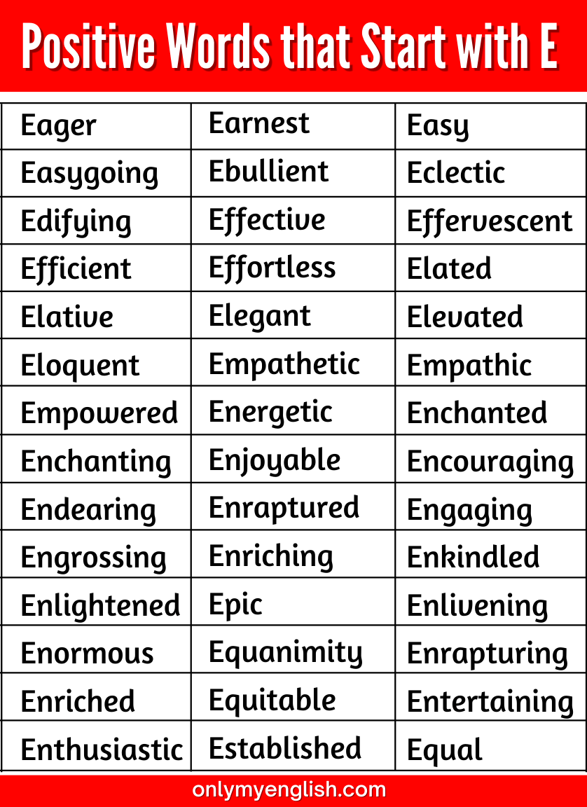 positive words that start with e