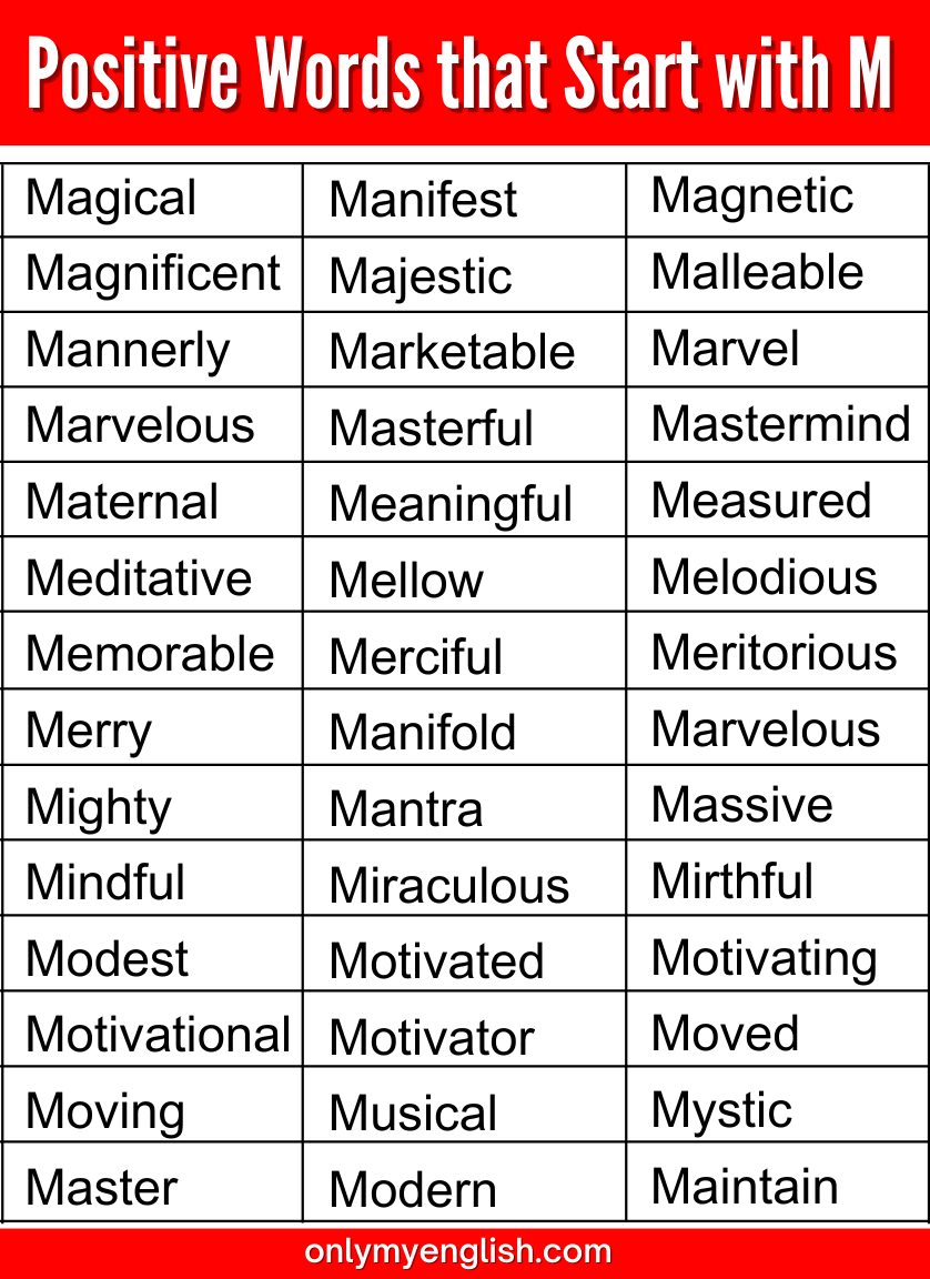 positive words that start with m
