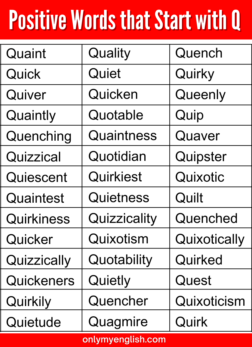 positive words that start with q