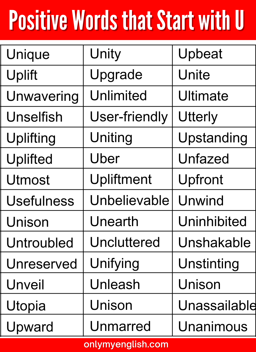 positive words that start with u