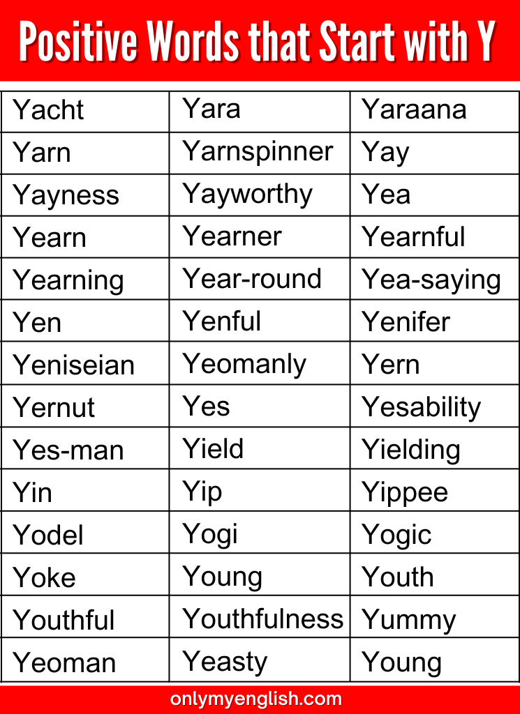 positive words that start with y