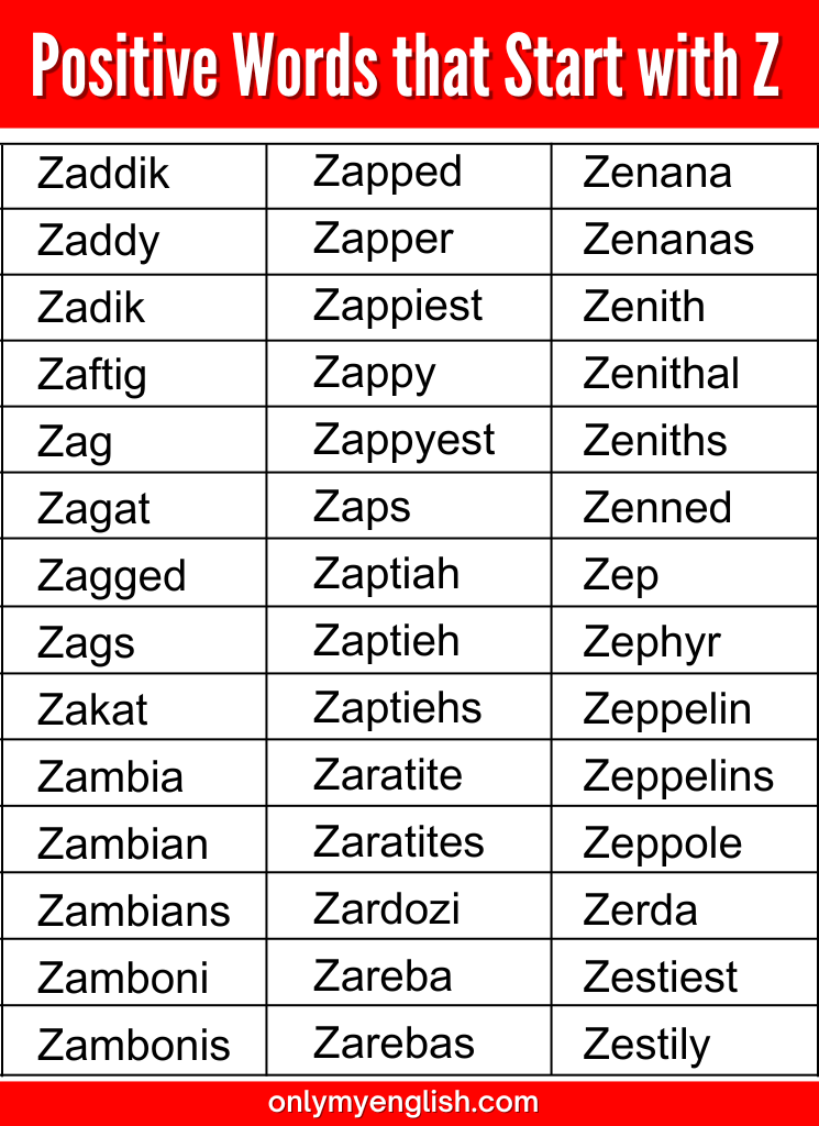 positive words that start with z