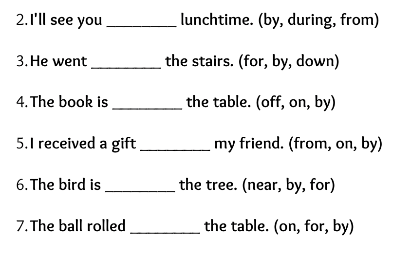 Preposition Worksheet with Answers