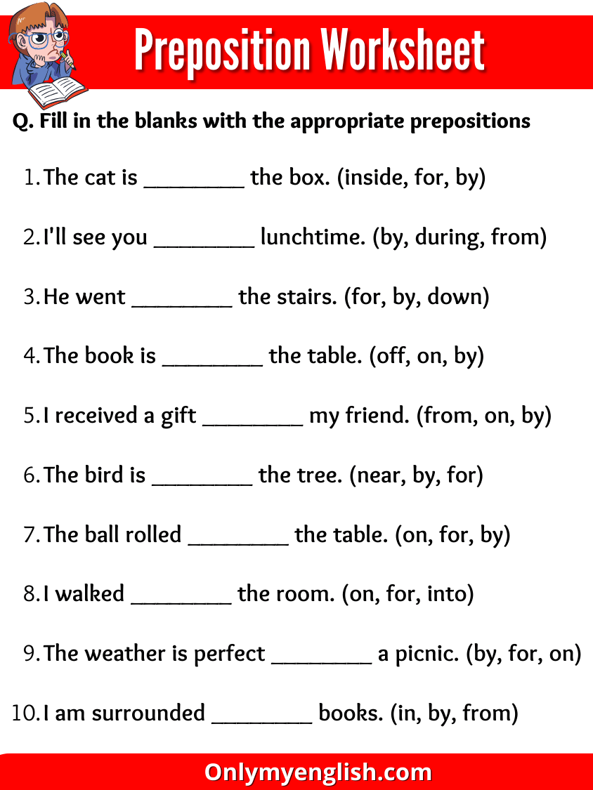 Preposition Worksheet with Answers » Onlymyenglish.com