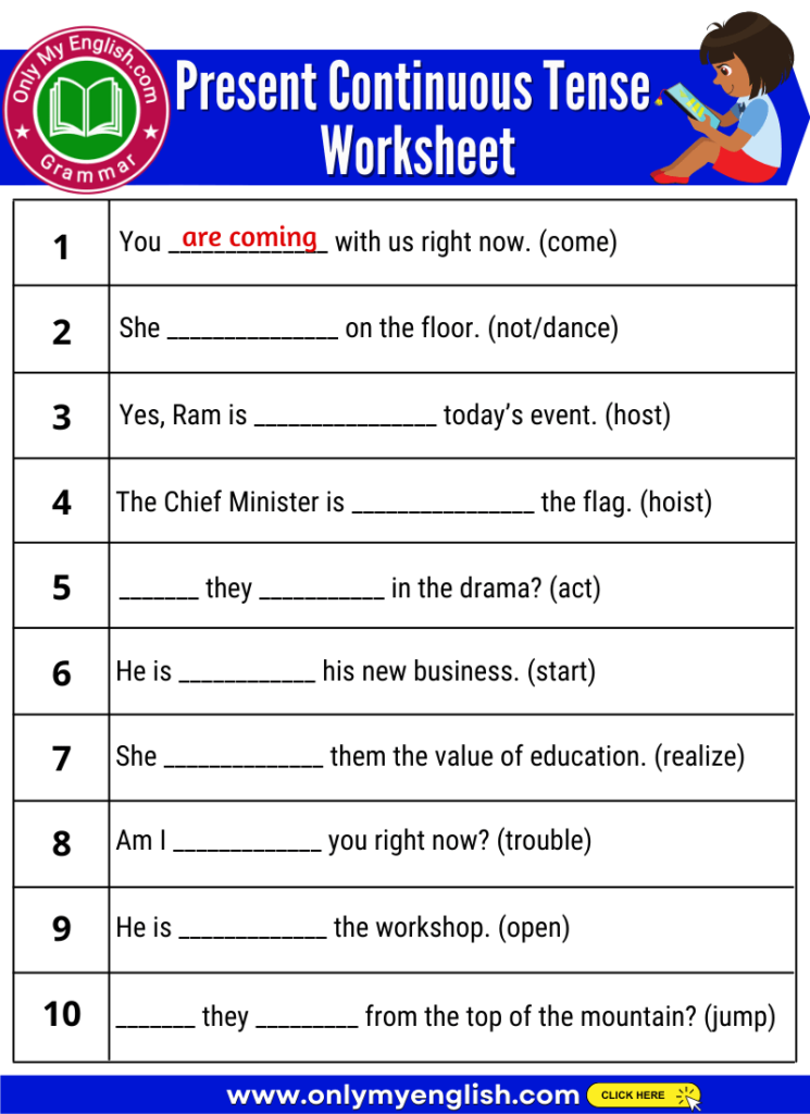 present continuous tense worksheet