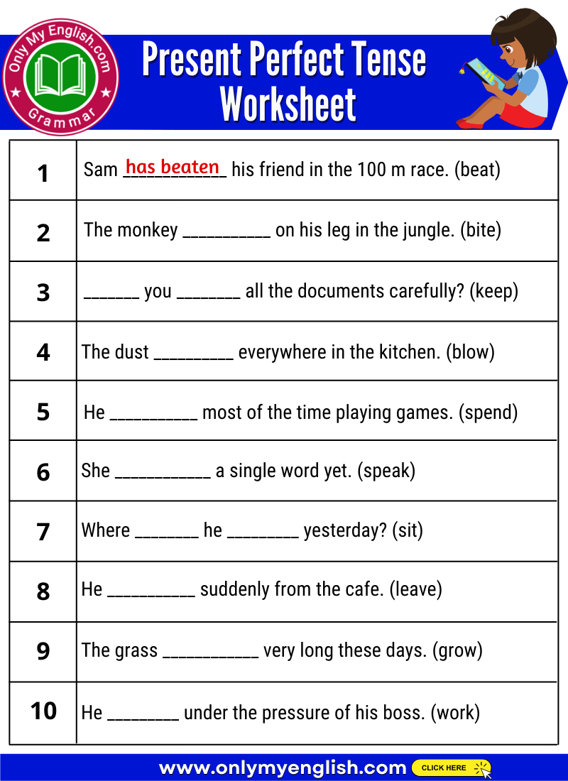Present Perfect Tense Worksheet With Answers For Class 9
