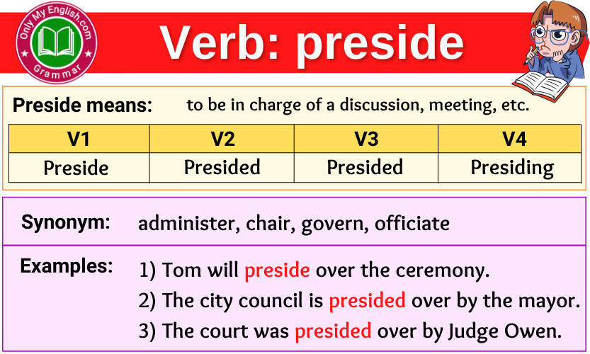 preside verb forms v1 v2 v3 past tense and past participle-min