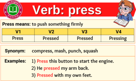press verb forms v1 v2 v3 past tense and past participle