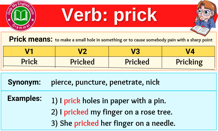 prick verb forms v1 v2 v3 past tense and past participle-min