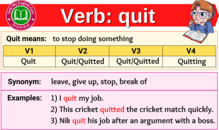 quit verb forms v1 v2 v3 past tense and past participle