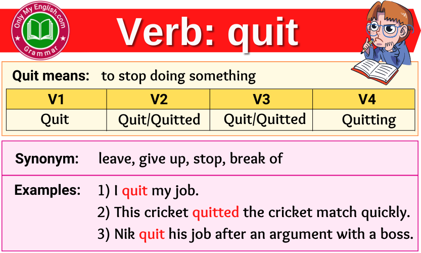 Quit Verb Forms Past Tense Past Participle V1V2V3 Onlymyenglish